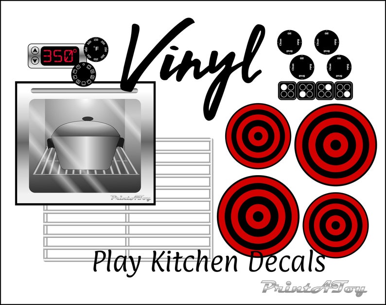 Stove Play Kitchen Decals With Oven, Wire Shelf Grate, Electric Burners ...