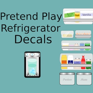 DIGITAL DOWNLOAD- Vintage Refrigerator Door Dramatic Play Kitchen Decals With Water and Ice Dispenser/ Toy Icebox Stickers.