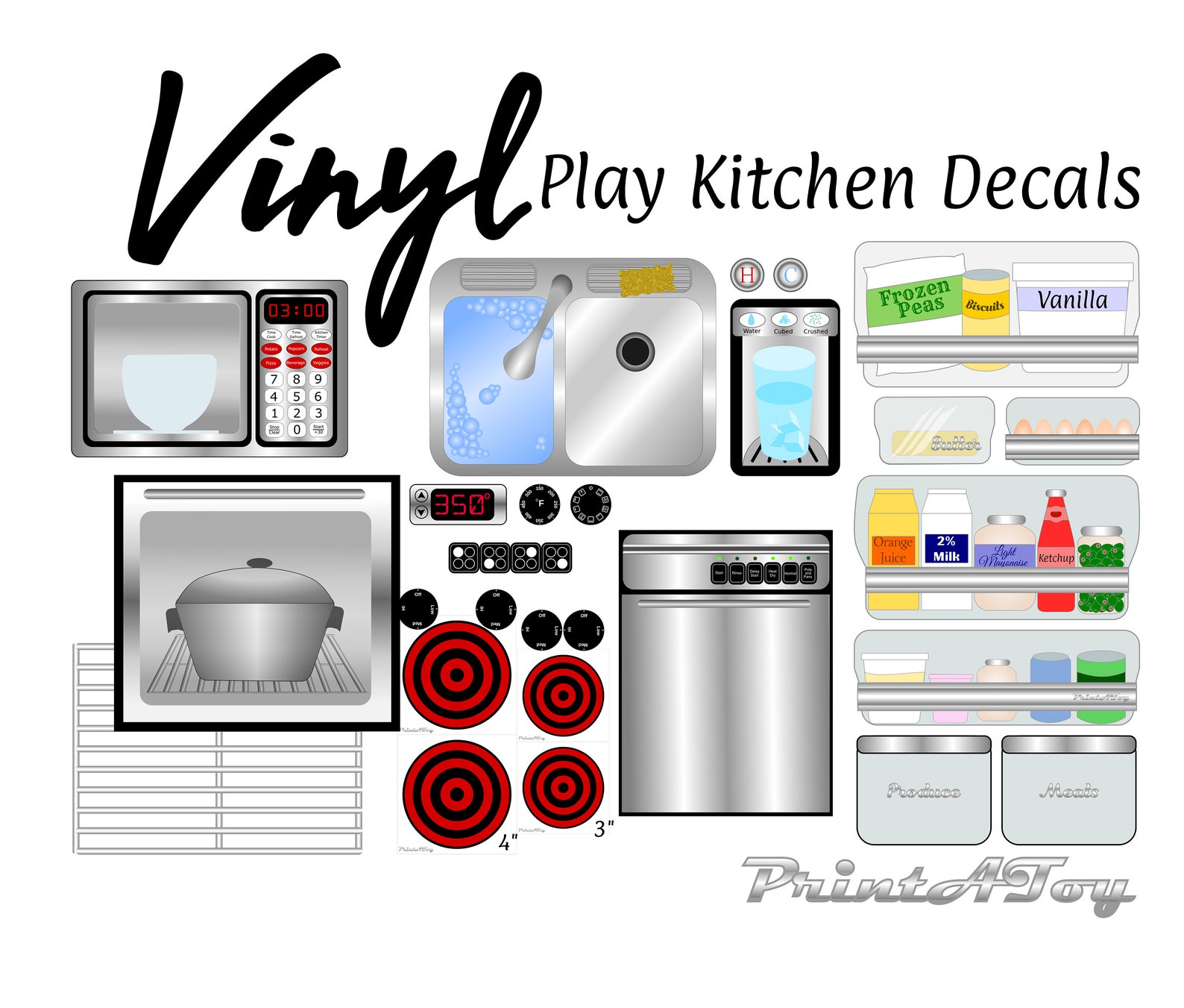VINYL Printatoy Dramatic Play Kitchen Decals. Stove Etsy
