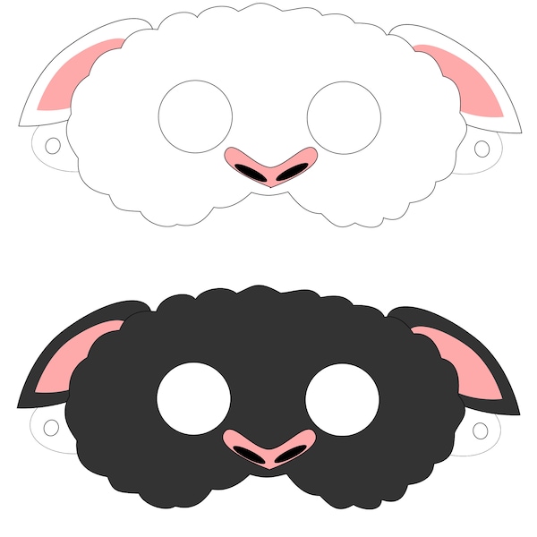 DIGITAL DOWNLOAD: Black Sheep/White Sheep Printable Masks/ Bo Peep/Mary's little lamb/Baa Baa Black Sheep