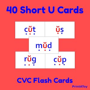 40 Short U CVC Flash Cards | Orton-Gillingham Decodable Reading Resource By PrintAToy