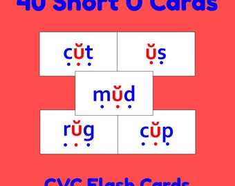 40 Short U CVC Flash Cards | Orton-Gillingham Decodable Reading Resource By PrintAToy
