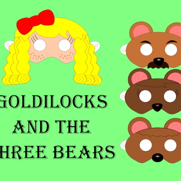 DIGITAL DOWNLOAD- Goldilocks and the Three Bears Fairy Tale Reader's Theater Masks. Dramatic Pretend Play Kit Wearable Skit Props Costumes