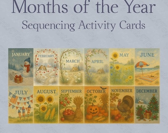 Months of the Year Sequencing Card Set – 12 Printable Calendar Cards for Classroom or Homeschool