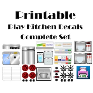 DIGITAL DOWNLOAD PrintAToy Dramatic Play Kitchen Decal Set. Pretend Kid&#39;s Appliance. Child Furniture Toy Stickers. DIY Playhouse Accessory.