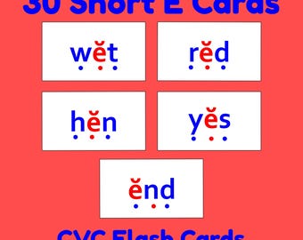 30 Short e CVC Flash Cards | Orton-Gillingham Decodable Reading Resource By PrintAToy