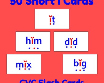50 Short I CVC Flash Cards | Orton-Gillingham Decodable Reading Resource By PrintAToy