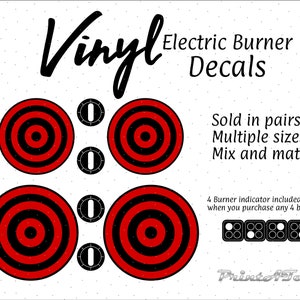 Vinyle - Stickers cuisine jeu dramatique PrintAToy Stove. Stickers pour brûleurs de four électrique. Éléments décoratifs chauds pour cuisinière en jouet. Yeux rouges et noirs.