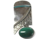 Large Vintage Modernist Malachite Brooch Carrie Groves