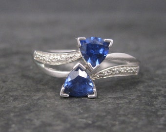 Vintage 90s 10K White Gold Sapphire Diamond Ring Size 10