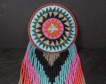 Huge Southwestern 13" Beaded Rosette Hair Barrette Regalia