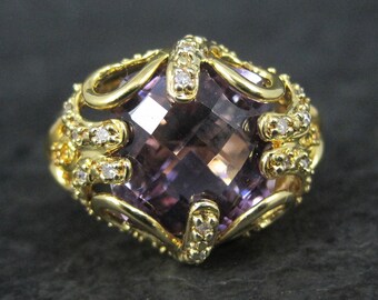 Vintage Vermeil Sterling Amethyst Diamond Ring Size 8