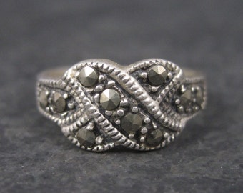 Sterling Marcasite X Kiss Ring Size 5.75 Estate Silver