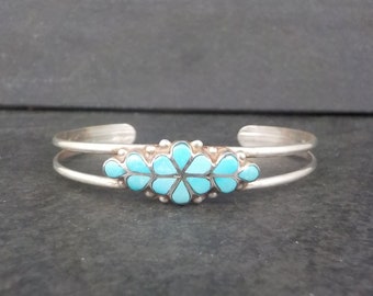 Dainty Southwestern Sterling Turquoise Inlay Cuff Bracelet 6 Inches