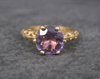 90s Vintage 10K Filigree Amethyst Solitaire Ring Size 7