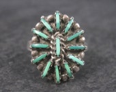 Dainty Vintage Sterling Zuni Needlepoint Malachite Ring Size 7