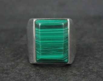 Mens Sterling Faux Malachite Ring Size 12