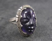 Vintage Mexican Carved Amethyst Face Ring Size 8