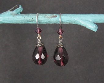 Vintage Sterling Purple Crystal Earrings