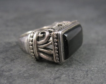 Gothic Vintage Sterling Onyx Filigree Ring Size 6