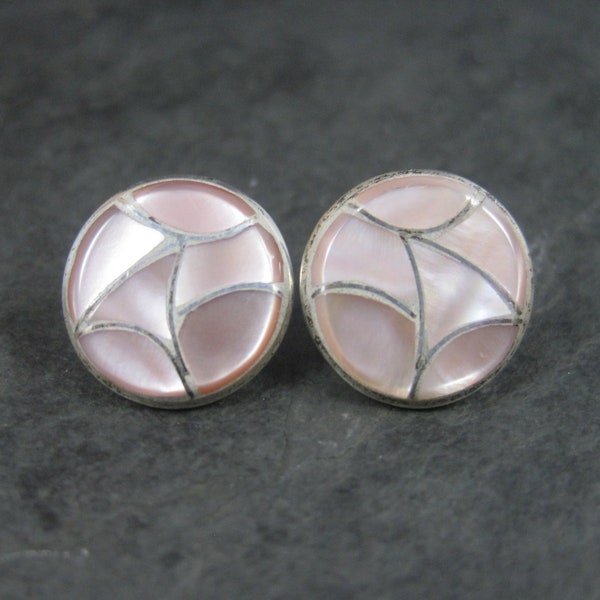 Vintage Southwestern Sterling Pink Mother of Pearl Inlay Post Earrings