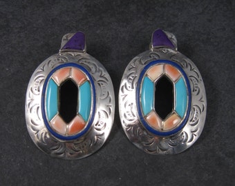 Large Vintage Southwestern Turquoise Spiny Oyster Inlay Earrings