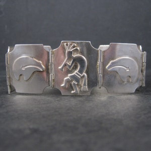 Navajo Kokopelli Spirit Bear Bracelet 7.5 Inches | Vintage Sterling Silver | Southwestern Estate Jewelry