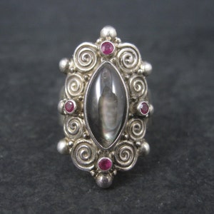 Vintage Sajen Black Mother of Pearl Ruby Ring Size 8