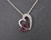Vintage Pink Sapphire and Diamond Heart Pendant  | 10k White Gold Necklace Charm