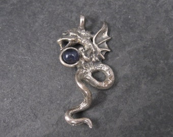 Vintage Sterling Iolite Winged Dragon Pendant