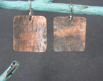 Vintage Hammered Copper Sterling Earrings