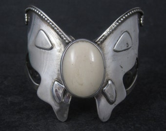 Large Estate Southwestern Sterling Agate Butterfly Cuff Bracelet 6 Inches