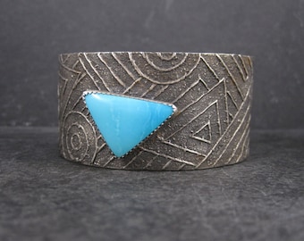 Wide Sterling Tufa Cast Turquoise Cuff Bracelet 7 Inches