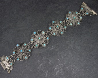Vintage Antique Spun Filigree Silver Vermeil Link Bracelet and Brooch Set Floral Scrollwork Art Deco