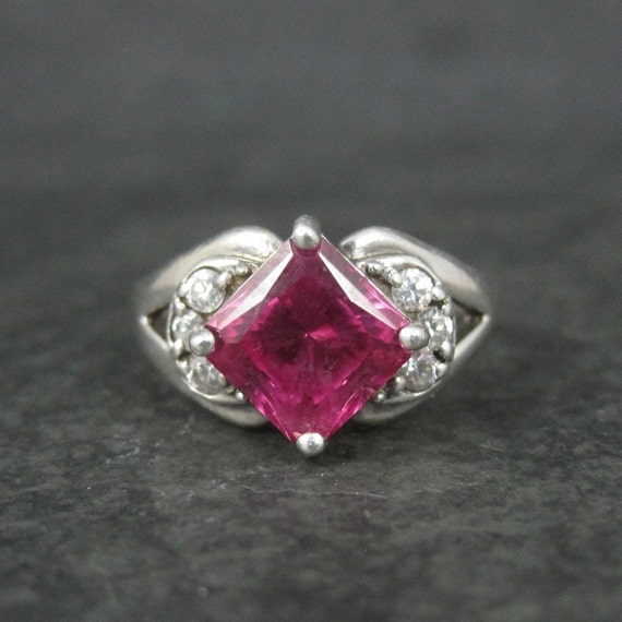 Vintage Sterling Pink Sapphire Ring Size 8 - image 1