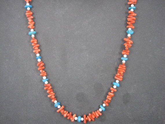 Vintage Chinese Export Coral Turquoise Necklace 3… - image 2