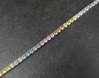 Estate Sterling Pastel Rainbow Cz Tennis Bracelet 7.5 Inches