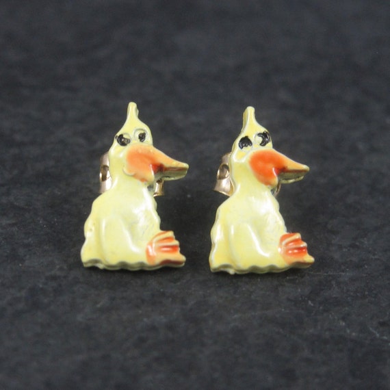 Cartoon Duck Earrings Vintage Estate Gold Filled E