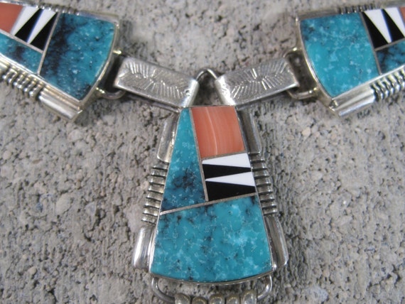 Vintage Navajo Turquoise Inlay Necklace John Char… - image 6
