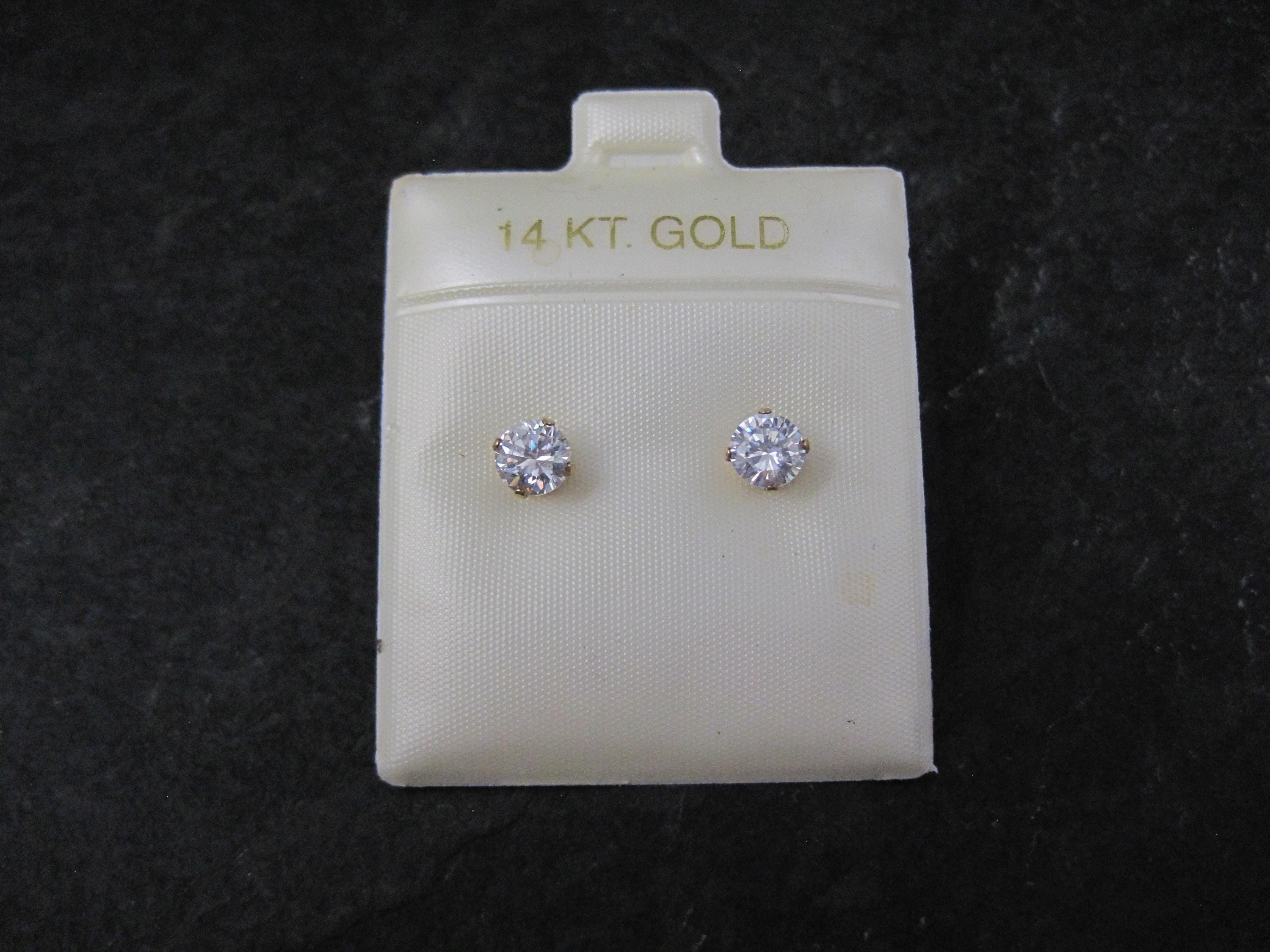 Vintage 4mm Cz Stud Earrings 14K Gold Filled New Old Stock