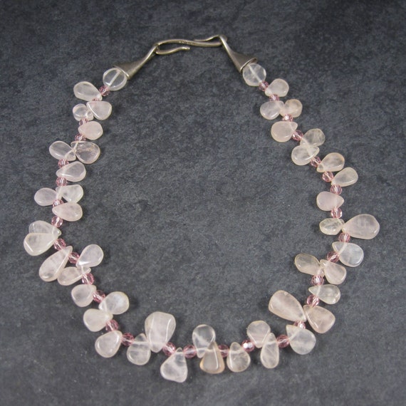 Vintage Sterling Rose Quartz Choker Necklace Caro… - image 1