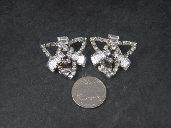 Large Vintage Clear Rhinestone Clip On Earrings - image 2