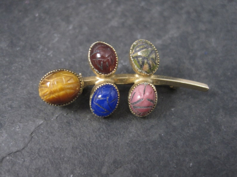 Estate Gold Filled Gemstone Scarab Brooch D/'ABros