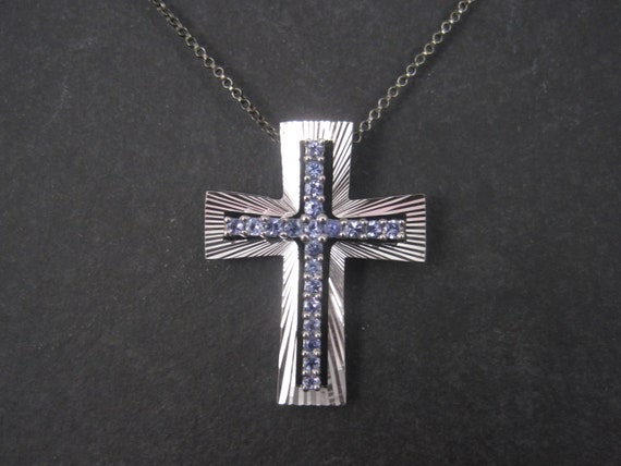 Sterling Silver Cross Pendant with Purple Crystal… - image 8