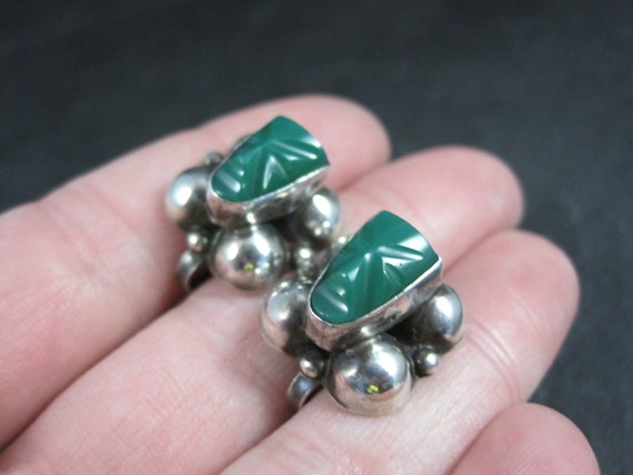 Vintage Mexican Silver Green Onyx Mask Earrings S… - image 6