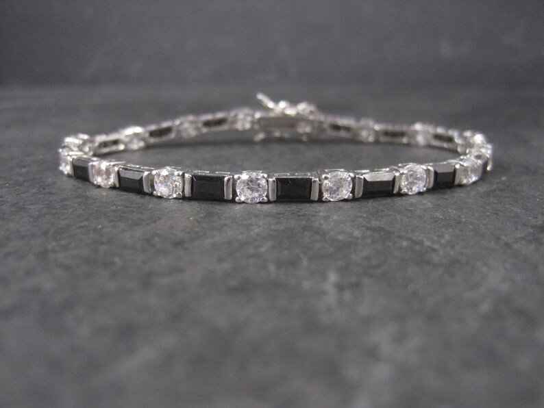 Estate Sterling Black and White Cubic Zirconia Bracelet 7 Inches