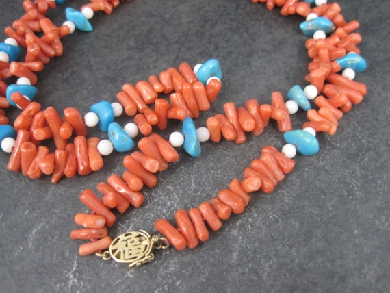 Vintage Chinese Export Coral Turquoise Necklace 3… - image 10