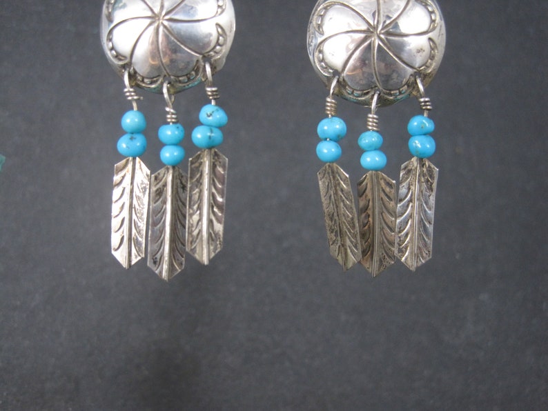 Estate Southwestern Sterling Concho Feather Earrings image 3