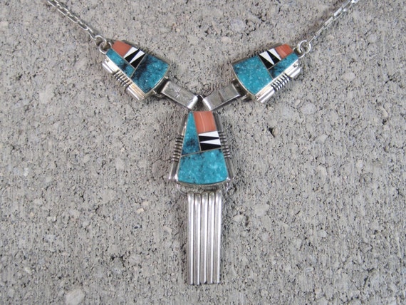 Vintage Navajo Turquoise Inlay Necklace John Char… - image 2