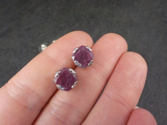 Ruby Stud Earrings Chunky Sterling Silver - image 5